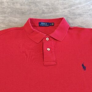 Men's Polo Ralph Lauren Classic Fit Red Cotton Polo Shirt - Size Large